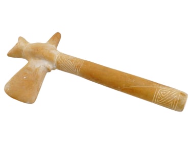 ANCIENT PRE COLUMBIAN HARD STONE ROOSTER FIGURAL AXE