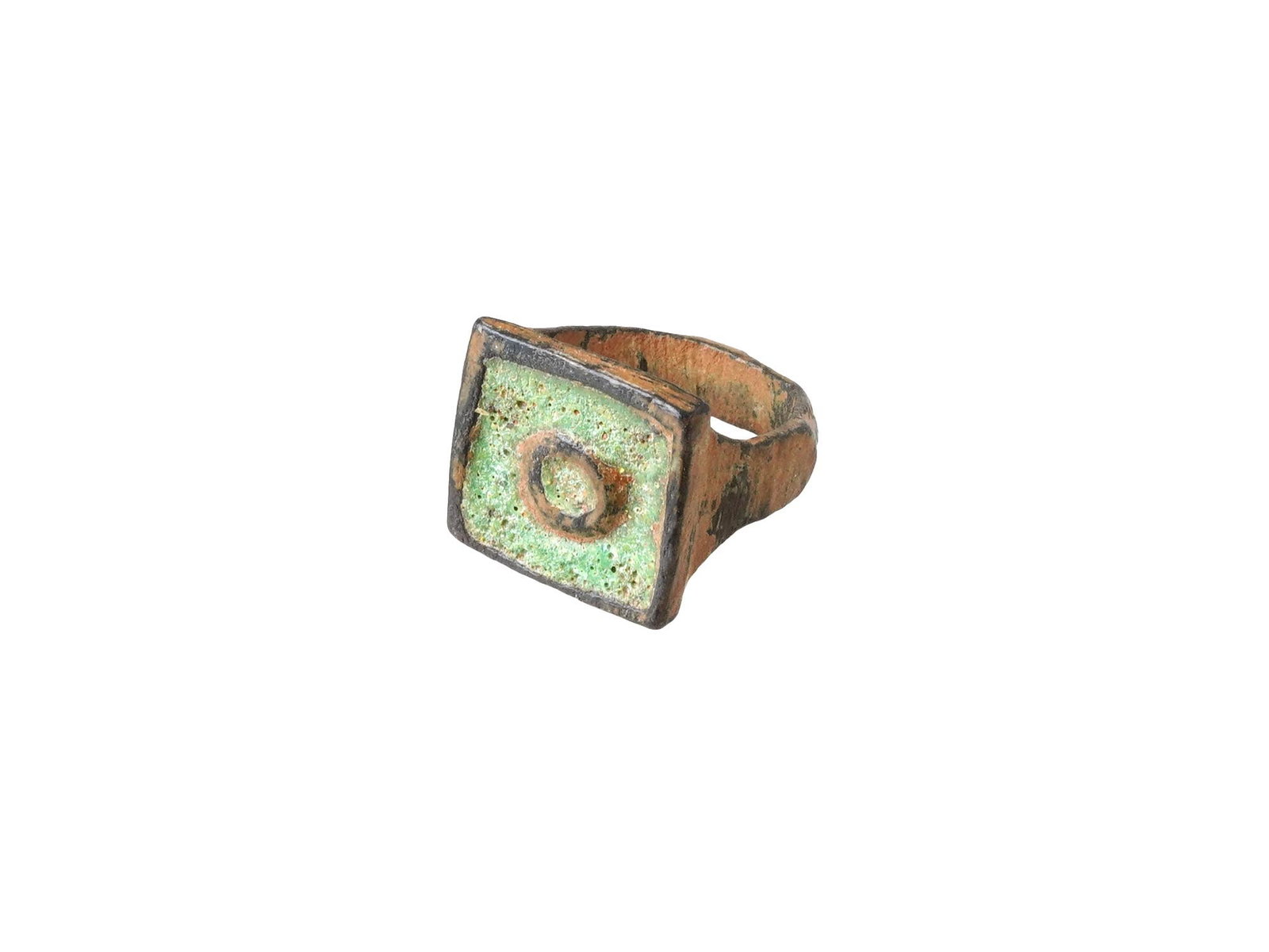 ANCIENT ROMAN BRONZE RING WITH ENAMELED EVIL EYE IMAGE (1 of 4)