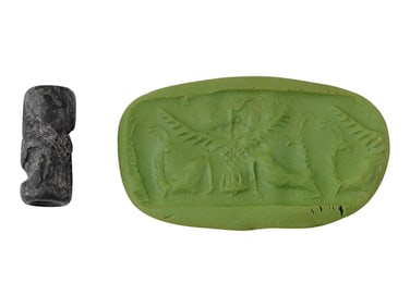 ANCIENT STEATITE SEAL BEAD ENGRAVED W STORY 1000 BC