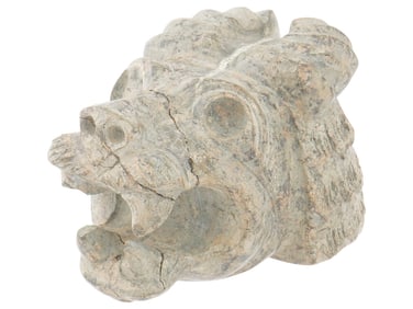 ANCIENT GRANITE STONE MYTHICAL ANIMAL HEAD SCULPTURE