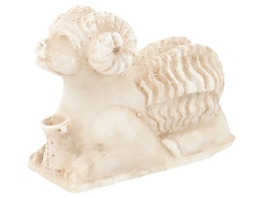 ANCIENT CARVED MARBLE LYING RAM FIGURINE W CONTAINER