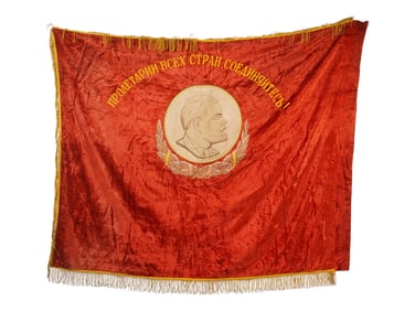 SOVIET ERA RED VELVET BANNER WITH GOLD FRINGE
