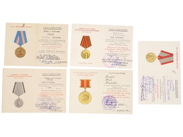 SET OF 5 SOVIET KGB AWARD CERTIFICATES FOR MEDALS