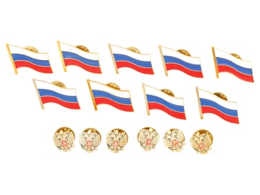 COLLECTION OF RUSSIAN FLAG AND COAT OF ARMS PIN BADGES
