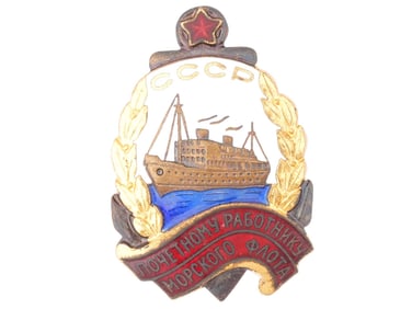 USSR BADGE TO HONORED WORKER OF THE CIVIL MARINE FLEET