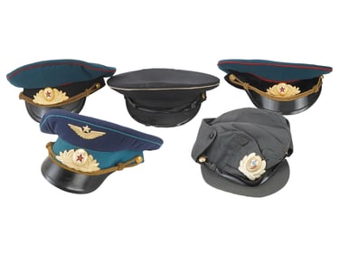 5 RUSSIAN LATE SOVIET ERA MILITARY VISOR CAPS