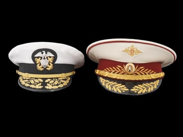 VINTAGE MILITARY HEADGEARS US NAVY RUSSIAN GENERAL HATS