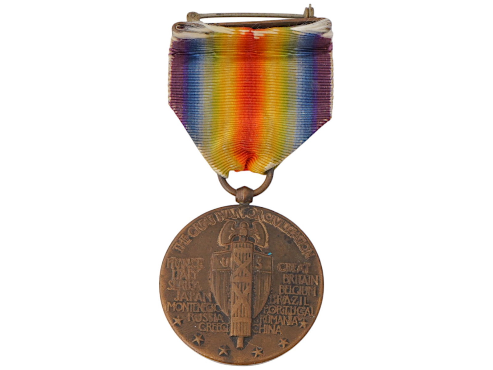 WWI AMERICAN VICTORY MEDAL WITH A RIBBON: A World War I Victory Medal was a United States service medal designed by James Earle Fraser of New York City under the direction of the Commission of Fine Arts. Collectible Americana, Militaria, Meda