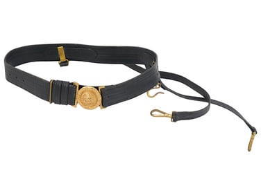 WWII US NAVY OFFICER LEATHER UNIFORM BELT W HANGERS