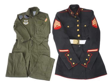 US MARINE UNIFORM W BELT AND AIRFORCE JUMPSUIT