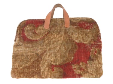 ANTIQUE CIVIL WAR ERA CARPET BAG W LEATHER HANDLES