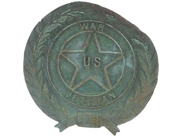 EARLY 20TH C US WAR VETERAN BRONZE GRAVE MARKER