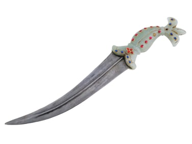 ANTIQUE INDIAN MUGHAL KHANJAR DAGGER W JADE HANDLE