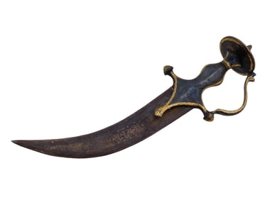 ANTIQUE INDIAN STEEL BICHUWA DAGGER WITH GOLD INLAY