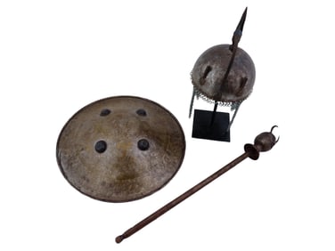 ANTIQUE PERSIAN QAJAR  KULAH KHUD HELMET SHIELD MACE