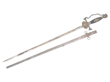 NIGHT TEMPLAR MASONIC ETCHED BLADE SWORD W SCABBARD