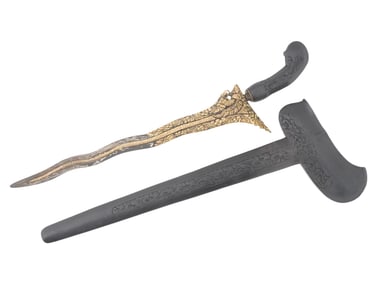 ANTIQUE INDONESIAN IRON BLADE KRIS W MATCHING SCABBARD