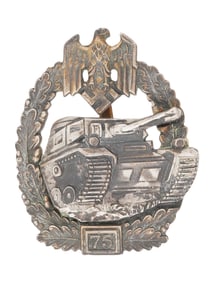 WWII NAZI GERMAN 75 PANZER ASSAULT BADGE IN SILVER