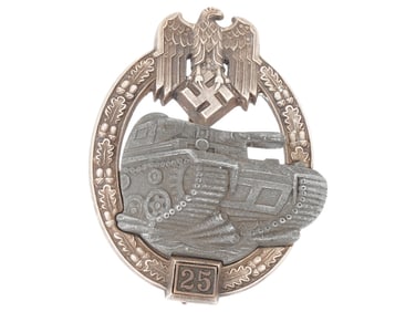 WWII NAZI GERMAN 25 PANZER ASSAULT BADGE IN SILVER