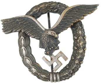 WWII NAZI GERMAN SILVER PILOT OBSERVER BADGE BY ASSMANN