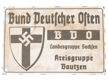 WWII NAZI GERMAN BDO REGIONAL HEADQUARTERS METAL SIGN