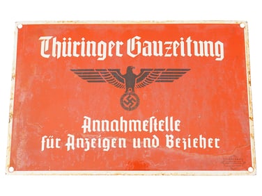 WWII NAZI GERMAN ENAMEL SIGN THURINGER GAUZEITUNG