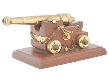 VINTAGE NAVAL CANNON MODEL MADE OF BRASS AND WOOD