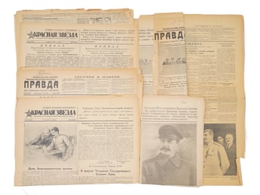 GROUP OF 1945 RUSSIAN SOVIET NEWSPAPER ISSUES