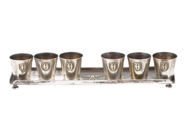 SET OF SIX WWII NAZI GERMAN SS SCHNAPPS CUPS WITH STAND