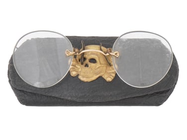 WWII STYLE GERMAN GLASSES WITH TOTENKOPF CASE