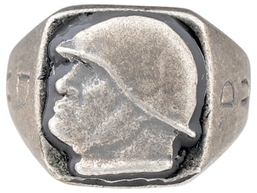 WWII ITALIAN BENITO MUSSOLINI PROPAGANDA SILVER RING