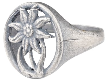WWII NAZI GERMAN MOUNTAIN TROOPS SILVER RING EDELWEISS