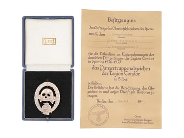 WWII TYPE GERMAN BADGE W BOX AND AWARD CITATION