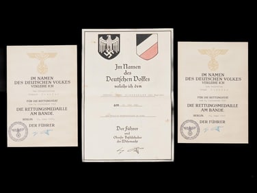 THREE GERMAN WWII TYPE CITATIONS FOR NAZI AWARDS