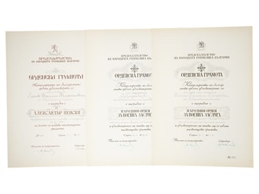 GROUP OF WWII BULGARIAN RED ARMY AWARDS CITATIONS