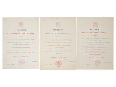GROUP OF WWII CZECHOSLOVAKIAN RED ARMY AWARDS CITATIONS