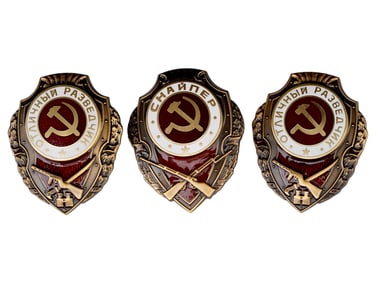 THREE SOVIET DISTINGUISHED SNIPER AND RECON BADGES