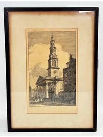 RUDOLPH RUZICKA AMERICAN WOODCUT ST. JOHNS CHURCH NYC
