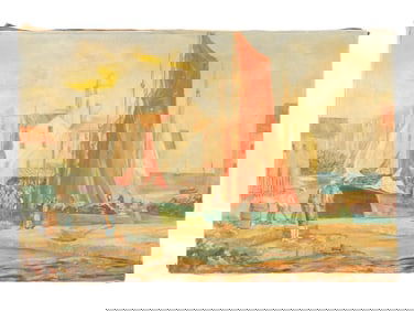 HARBOUR SCENE OIL PAINTING AFTER WILLIAM LEE HANKEY