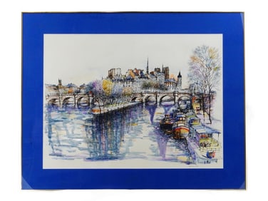 PARISIAN CITYSCAPE WATERCOLOR PAINTING SIGNED AKBAS