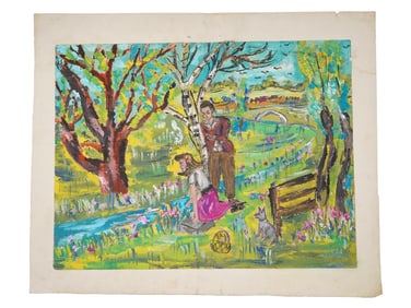 ATTR DAVID BURLIUK RUSSIAN MIXED MEDIA PAINTING