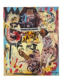 JEAN MICHEL BASQUIAT MANNER MIXED MEDIA PAINTING