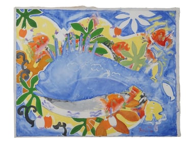 FRENCH POLYNESIAN DECORATIVE OIL PAINTING SIGNED