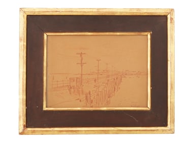 ATTR TO DAVID BURLIUK COLOR PENCIL LANDSCAPE PAINTING