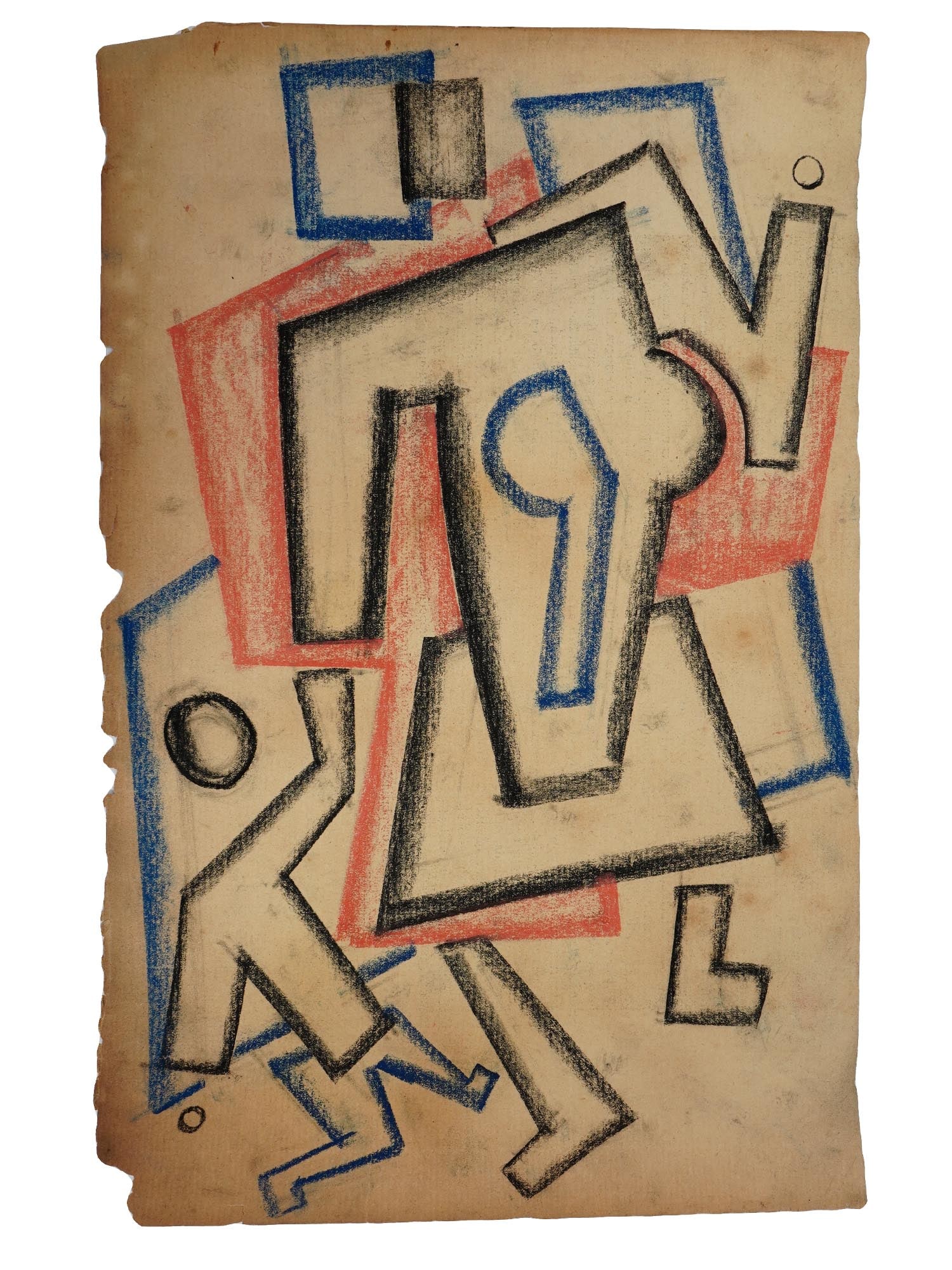 ATTR TO VLADIMIR LEBEDEV RUSSIAN MIXED MEDIA PAINTING: Attributed to Vladimir Vasilyevich Lebedev, Russian, Soviet era, 1891 to 1967, mixed media painting on paper depicting a scene with figures, probably Avant Garde costume designs. Unsigned. Vladimir Va