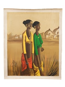 SIGNED B PRABHA INDIAN OIL ON CANVAS PAINTING