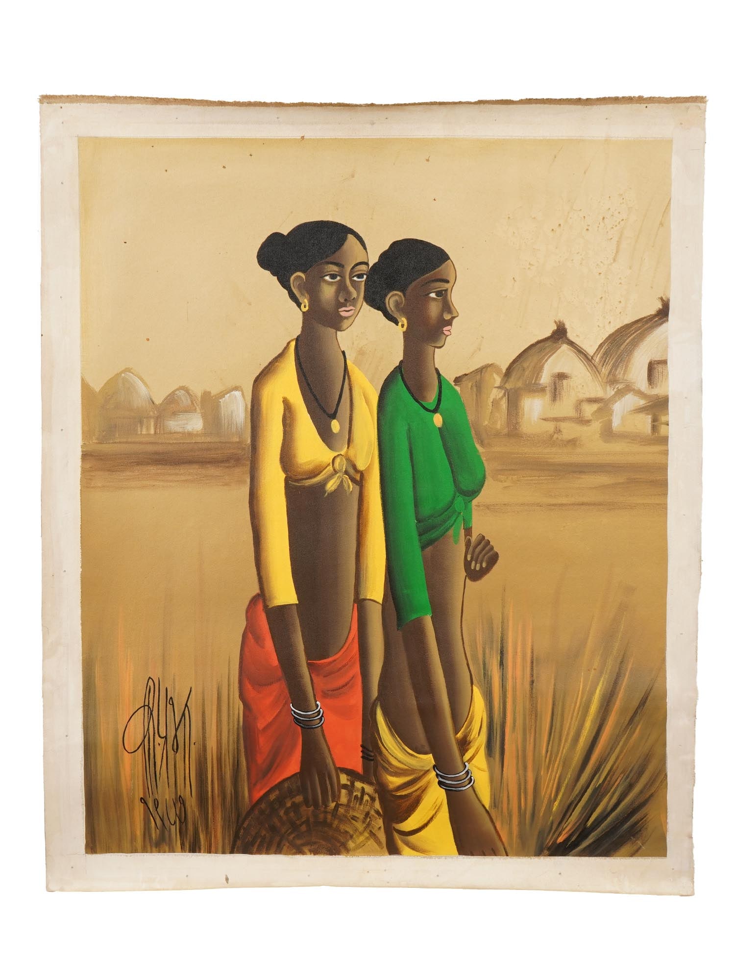 SIGNED B PRABHA INDIAN OIL ON CANVAS PAINTING (1 of 6)