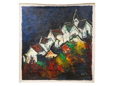 LANDSCAPE OIL PAINTING SIGNED SAYED HAIDER RAZA