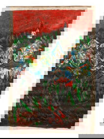 INDIAN ACRYLIC PAINTING SIGNED SAYED HAIDER RAZA