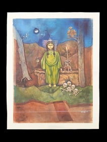 SIGNED GANESH PYNE MIX MEDIA INDIAN PAINTING W COA